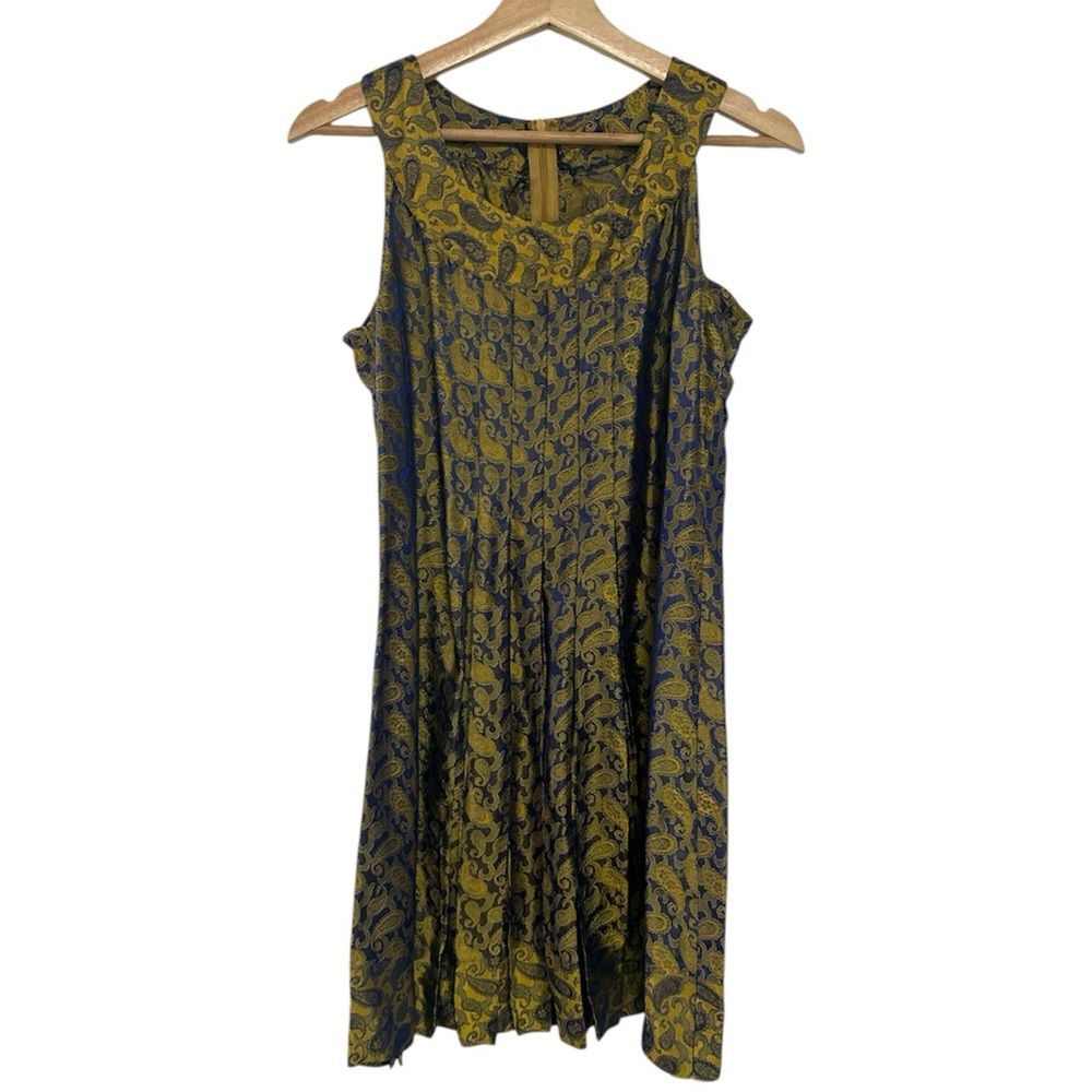 Custom Gold Purple Paisley Silk Dress Medium Maximalist Boho Quiet Luxury